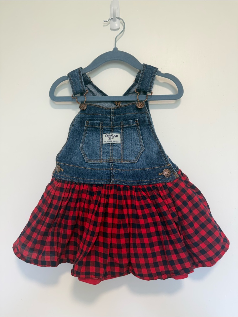OshKosh B’gosh Buffalo Plaid Denim Jumper Dress 2T